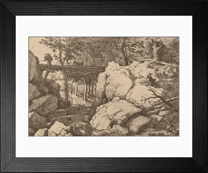 Framed Print : Goat on a small Bridge, probably c. 1645 / 1656. Creator: Allart van Everdingen Framed Print : Goat on a small Bridge, probably c. 1645 / 1656. Creator: Allart van Everdingen