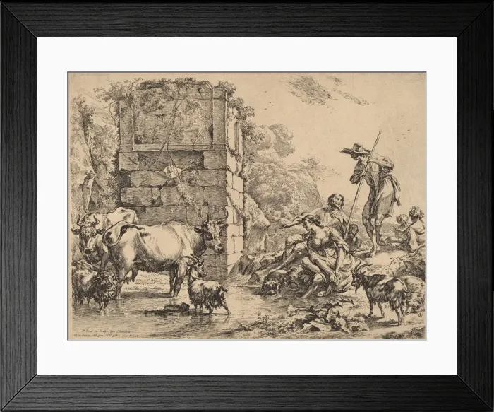 Framed Print : Cow Drinking, 1680. Creator: Nicolaes Berchem Framed Print : Cow Drinking, 1680. Creator: Nicolaes Berchem