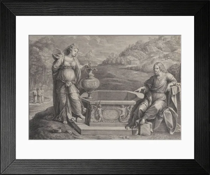 Framed Print : Christ, seated at right, and the woman of Samaria, who stands at left, ca. 1729 Framed Print : Christ, seated at right, and the woman of Samaria, who stands at left, ca. 1729