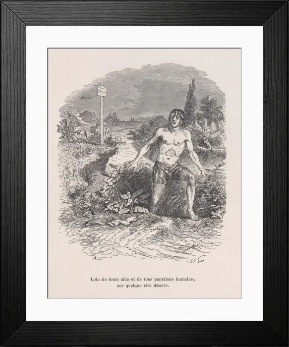 Framed Print : Away from all help and without pants, on some deserted shore from the Little Miseries of Framed Print : Away from all help and without pants, on some deserted shore from the Little Miseries of