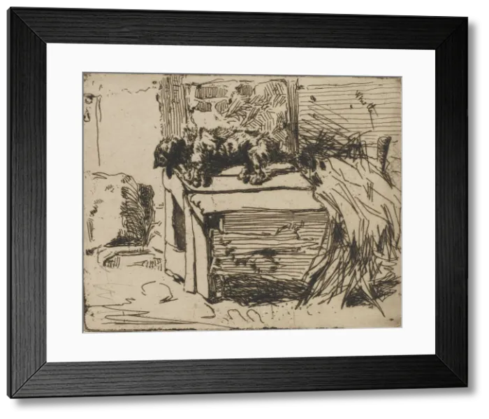Framed Print : The Dog on the Kennel, 1858. Creator: James Abbott McNeill Whistler Framed Print : The Dog on the Kennel, 1858. Creator: James Abbott McNeill Whistler