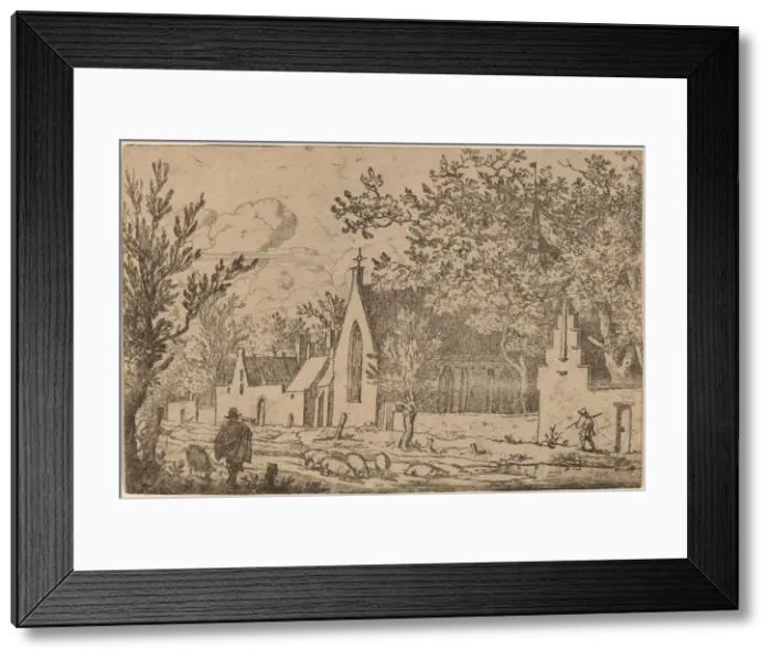 Framed Print : Swine Herd near a Chapel, probably c. 1645 / 1656. Creator: Allart van Everdingen Framed Print : Swine Herd near a Chapel, probably c. 1645 / 1656. Creator: Allart van Everdingen