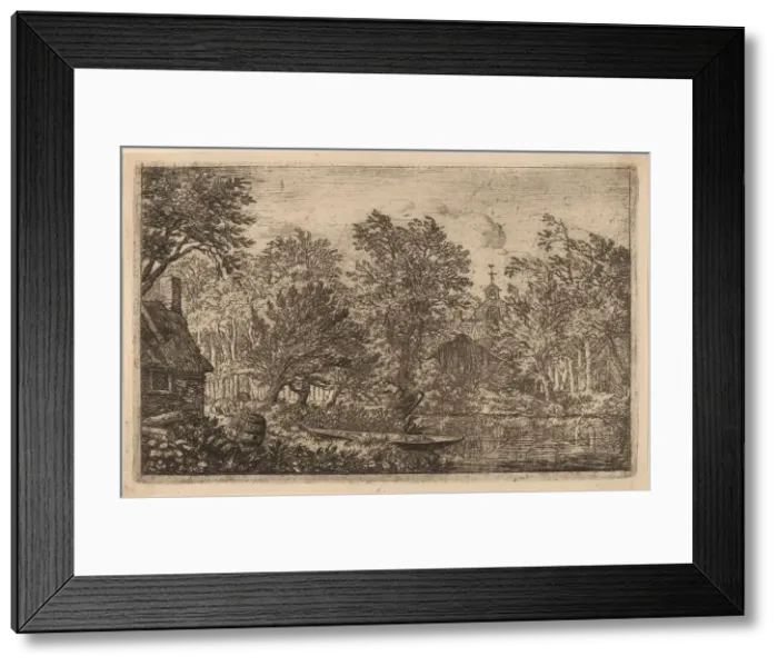 Framed Print : Skiff at a River Bank, probably c. 1645 / 1656. Creator: Allart van Everdingen Framed Print : Skiff at a River Bank, probably c. 1645 / 1656. Creator: Allart van Everdingen