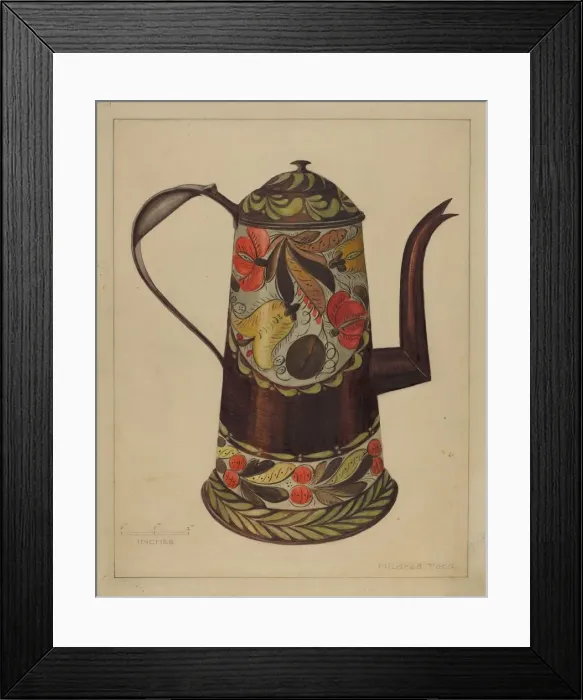 Framed Print : Toleware Coffee Pot, 1935 / 1942. Creator: Mildred Ford Framed Print : Toleware Coffee Pot, 1935 / 1942. Creator: Mildred Ford