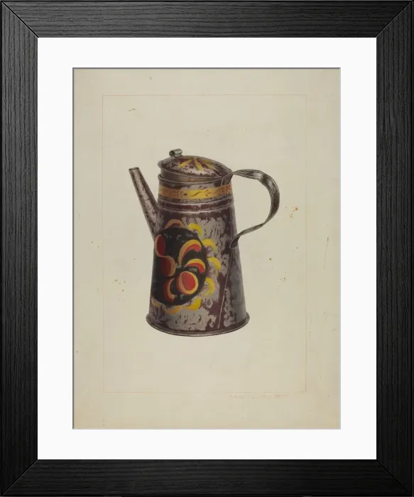 Framed Print : Toleware Coffee Pot, c. 1938. Creator: Edward L Loper Framed Print : Toleware Coffee Pot, c. 1938. Creator: Edward L Loper