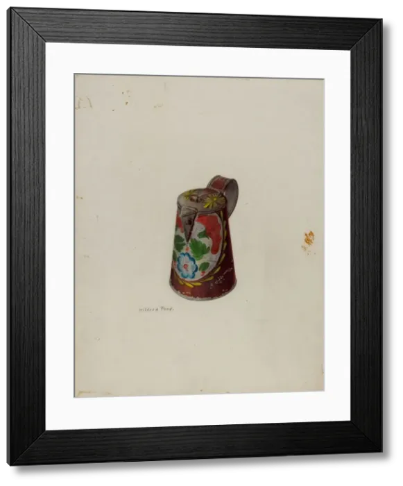 Framed Print : Toleware Syrup Pot, c. 1942. Creator: Mildred Ford