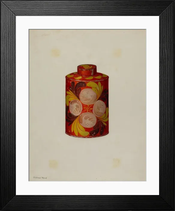 Framed Print : Toleware Tea Caddy, c. 1940. Creator: Mildred Ford Framed Print : Toleware Tea Caddy, c. 1940. Creator: Mildred Ford