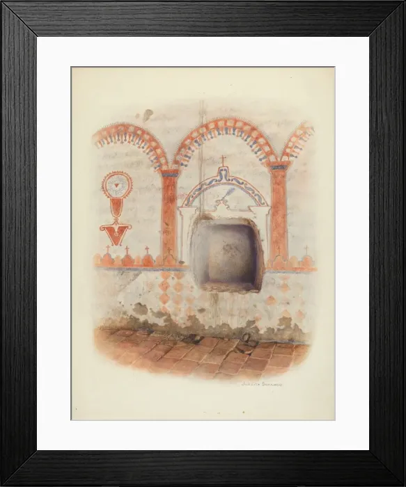 Framed Print : Wall Painting and Baptismal Niche, c. 1941. Creator: Juanita Donahoo Framed Print : Wall Painting and Baptismal Niche, c. 1941. Creator: Juanita Donahoo