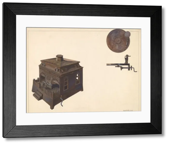 Framed Print : Toy Bank: Building and Revolving Dog, c. 1938. Creator: William O. Fletcher Framed Print : Toy Bank: Building and Revolving Dog, c. 1938. Creator: William O. Fletcher