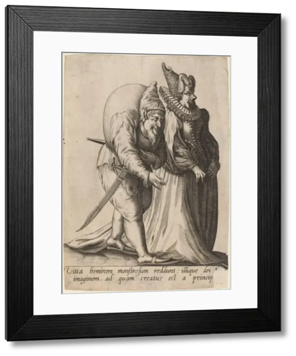Framed Print : Vitia hominem monstrosum... 1597. Creator: Robert Boissard Framed Print : Vitia hominem monstrosum... 1597. Creator: Robert Boissard