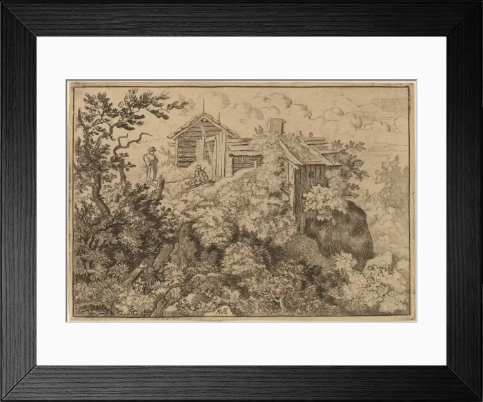 Framed Print : Three Cottages on a Rock, probably c. 1645 / 1656. Creator: Allart van Everdingen Framed Print : Three Cottages on a Rock, probably c. 1645 / 1656. Creator: Allart van Everdingen