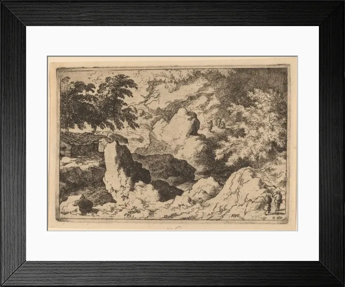 Framed Print : Three Men on a Rock, probably c. 1645 / 1656. Creator: Allart van Everdingen Framed Print : Three Men on a Rock, probably c. 1645 / 1656. Creator: Allart van Everdingen