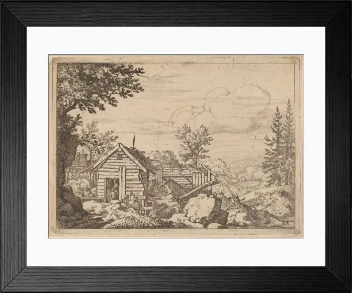 Framed Print : Two Men in the Doorway of a Hut, probably c. 1645 / 1656. Creator: Allart van Everdingen Framed Print : Two Men in the Doorway of a Hut, probably c. 1645 / 1656. Creator: Allart van Everdingen