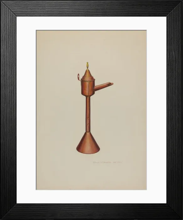 Framed Print : Whale Oil Lamp, c. 1938. Creator: William H Edwards Framed Print : Whale Oil Lamp, c. 1938. Creator: William H Edwards
