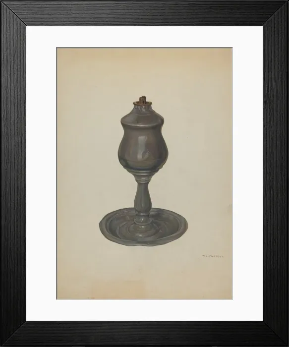 Framed Print : Whale Oil Lamp, c. 1940. Creator: William O. Fletcher Framed Print : Whale Oil Lamp, c. 1940. Creator: William O. Fletcher