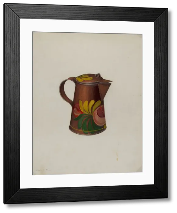 Framed Print : Toleware Syrup Pot, c. 1941. Creator: Mildred Ford Framed Print : Toleware Syrup Pot, c. 1941. Creator: Mildred Ford