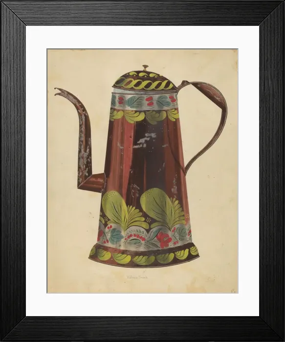 Framed Print : Toleware Tin Coffee Pot, c. 1937. Creator: William Frank Framed Print : Toleware Tin Coffee Pot, c. 1937. Creator: William Frank