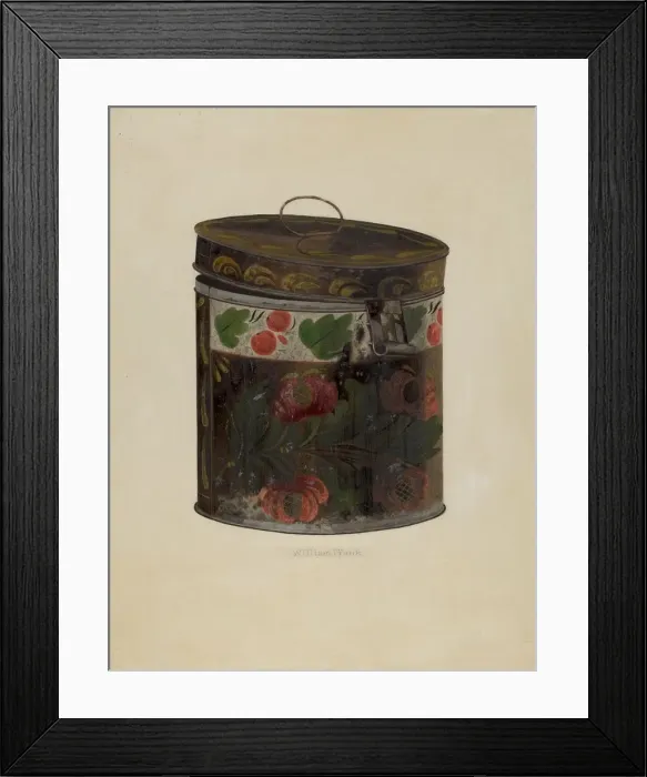 Framed Print : Toleware Tin Cannister, c. 1937. Creator: William Frank Framed Print : Toleware Tin Cannister, c. 1937. Creator: William Frank