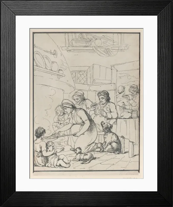 Framed Print : Cottagers, with Fireside, 1799. Creator: Henri Merke Framed Print : Cottagers, with Fireside, 1799. Creator: Henri Merke