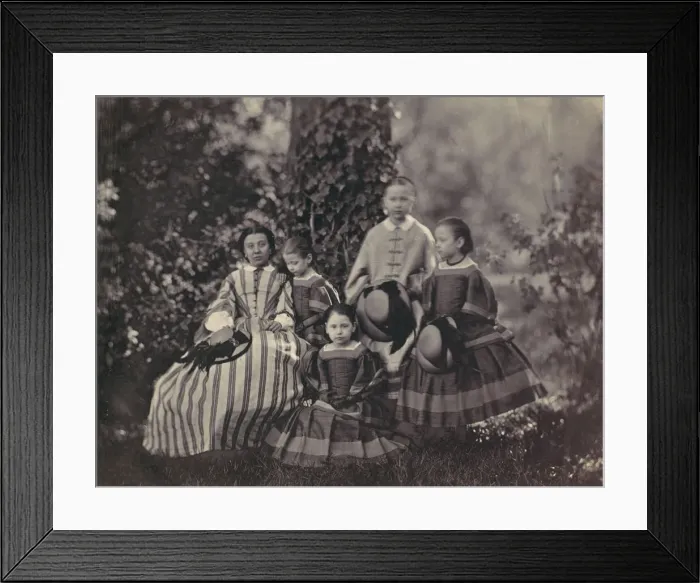 Framed Print : [Seated Lady in Striped Dress with Four Little Girls], 1850s-60s. Creator: Franz Antoine