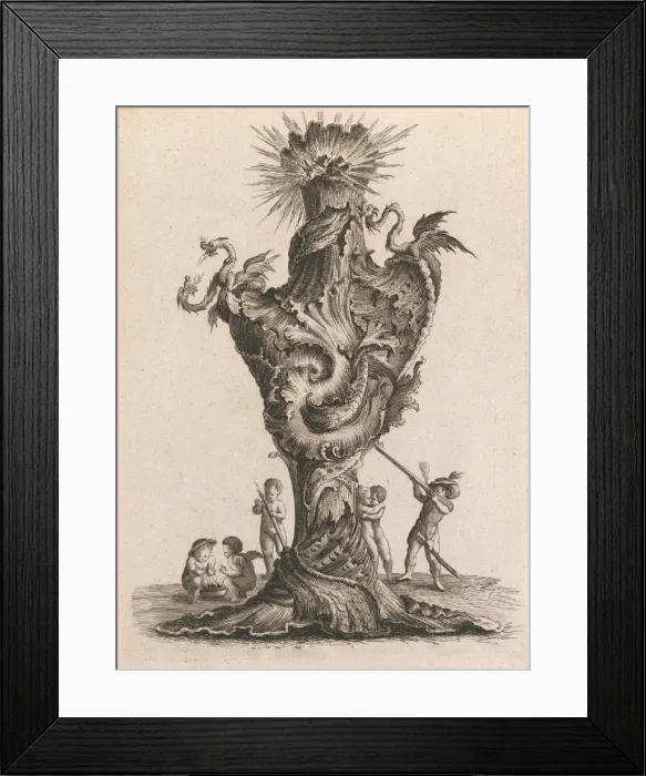 Framed Print : Design for a large Vase representing Fire, Plate 6 from: Neu inventierte Framed Print : Design for a large Vase representing Fire, Plate 6 from: Neu inventierte