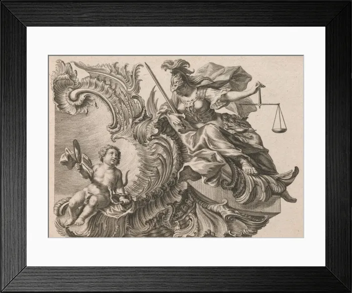 Framed Print : Design for a Rocaille Cartouche with the Figure of Justitia, Plate 2 from a Framed Print : Design for a Rocaille Cartouche with the Figure of Justitia, Plate 2 from a