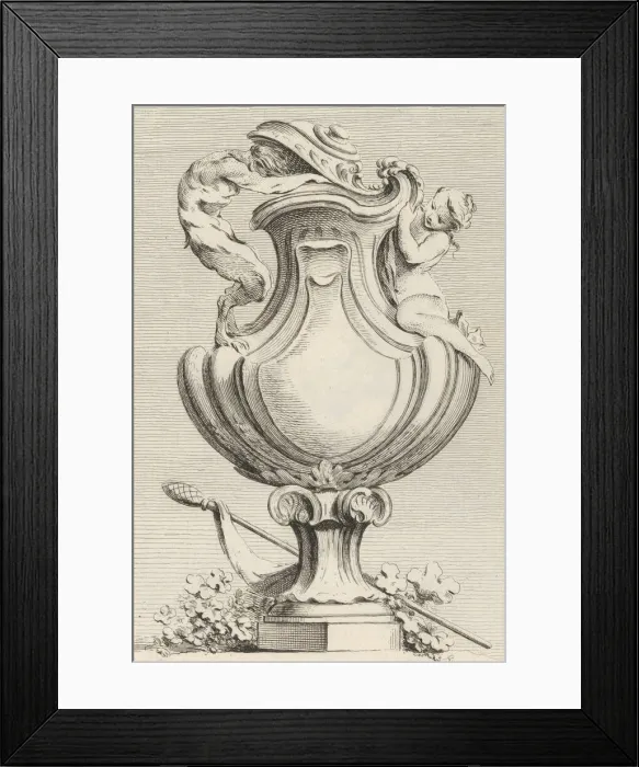 Framed Print : Design for a vase with a faun and a nymph, from Livre de Vases (Book of Vases), plate 1 Framed Print : Design for a vase with a faun and a nymph, from Livre de Vases (Book of Vases), plate 1