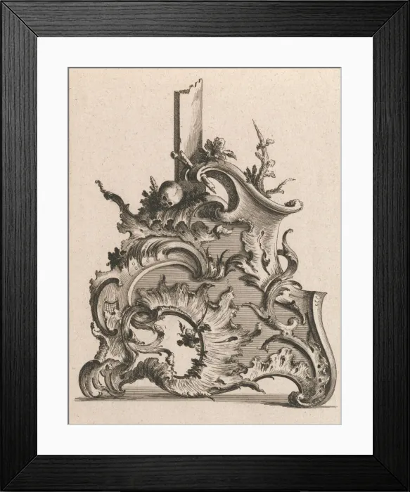 Framed Print : Design for the Base of a Crucifix, Plate 2 from: Neüinventierte Crucifix= Framed Print : Design for the Base of a Crucifix, Plate 2 from: Neüinventierte Crucifix=