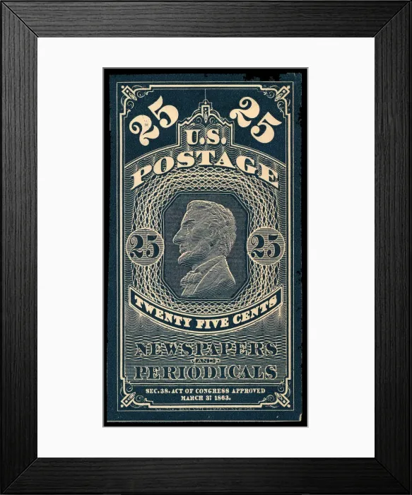 Framed Print : 25c Abraham Lincoln Newspapers and Periodicals trial color proof, 1865. Creator: Unknown Framed Print : 25c Abraham Lincoln Newspapers and Periodicals trial color proof, 1865. Creator: Unknown