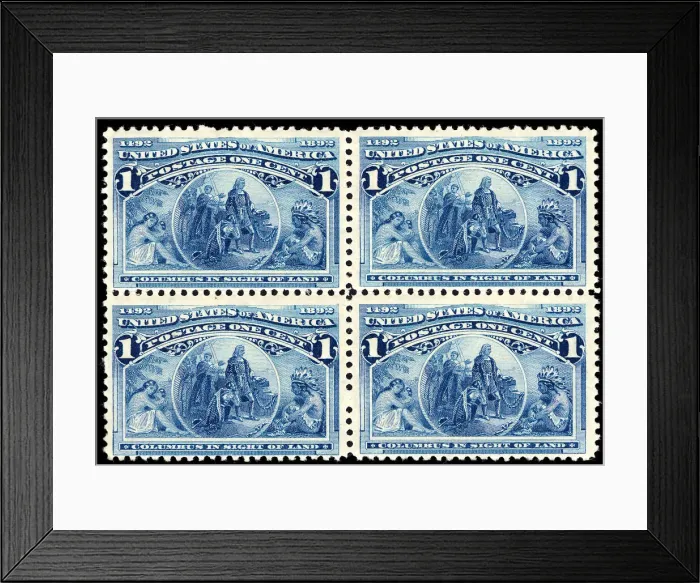 Framed Print : 1c Columbus in Sight of Land block of four, 1893. Creator: Unknown Framed Print : 1c Columbus in Sight of Land block of four, 1893. Creator: Unknown