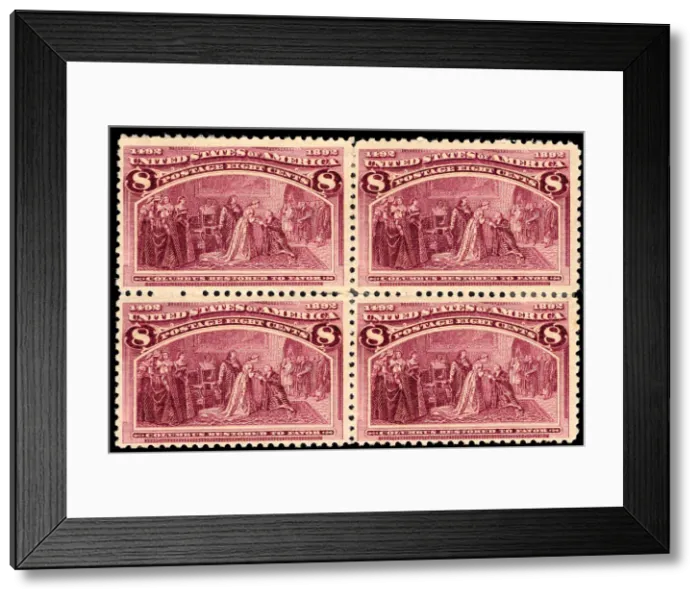 Framed Print : 8c Columbus Restored to Favor block of four, 1893. Creator: Unknown Framed Print : 8c Columbus Restored to Favor block of four, 1893. Creator: Unknown