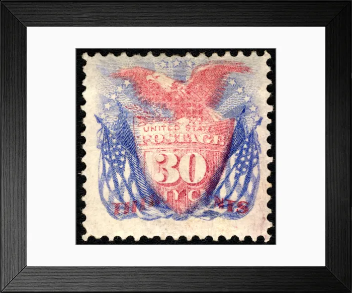 Framed Print : 30c Shield, Eagle and Flags G Grill single, 1869. Creator: Unknown