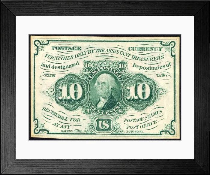 Framed Print : 10c Washington postage currency, 1862. Creator: Continental Bank Note Company Framed Print : 10c Washington postage currency, 1862. Creator: Continental Bank Note Company