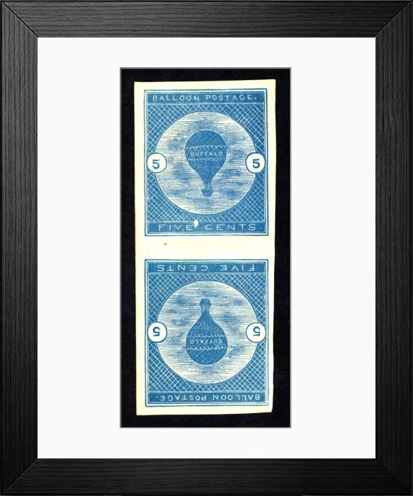 Framed Print : 5c Buffalo Balloon imperforate vertical pair, 1877. Creator: Unknown Framed Print : 5c Buffalo Balloon imperforate vertical pair, 1877. Creator: Unknown