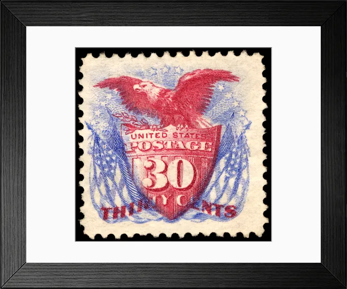 Framed Print : 30c Shield, Eagle and Flags re-issue single, 1869. Creator: Unknown Framed Print : 30c Shield, Eagle and Flags re-issue single, 1869. Creator: Unknown