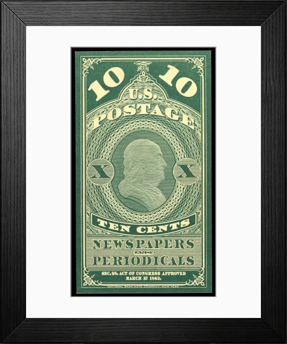 Framed Print : 10c Franklin Newspapers and Periodicals trial color proof, 1865. Creator: Unknown Framed Print : 10c Franklin Newspapers and Periodicals trial color proof, 1865. Creator: Unknown