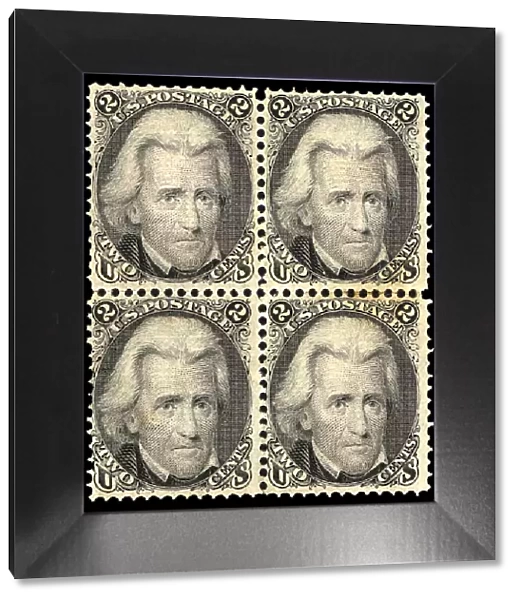2c Andrew Jackson F Grill block of four, 1868. Creator: Unknown