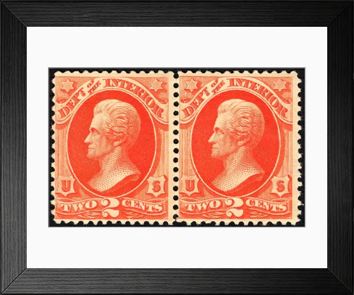 Framed Print : 2c Andrew Jackson Interior Department pair, 1879. Creator: Unknown Framed Print : 2c Andrew Jackson Interior Department pair, 1879. Creator: Unknown