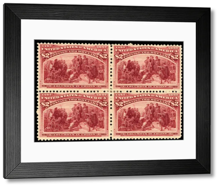 Framed Print : $2 Columbus in Chains block of four, 1893. Creator: Unknown Framed Print : $2 Columbus in Chains block of four, 1893. Creator: Unknown