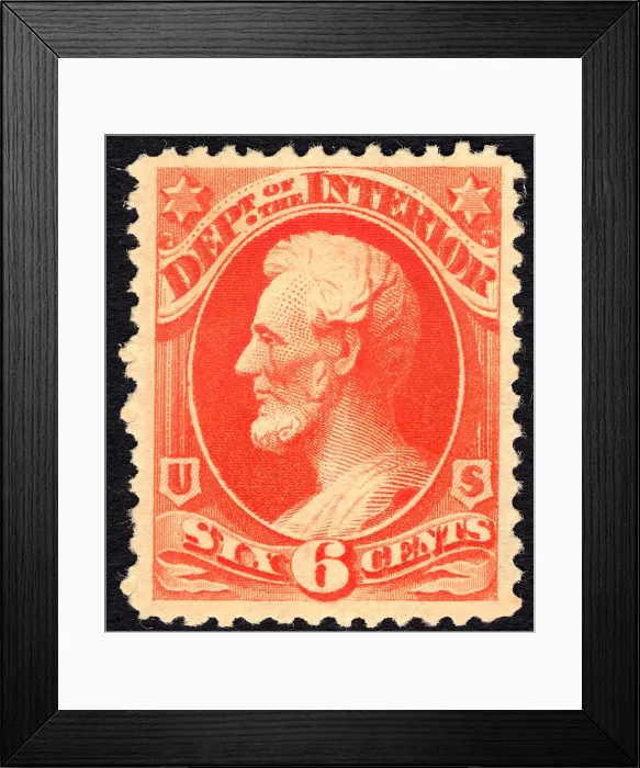Framed Print : 6c Abraham Lincoln Interior Department single, 1879. Creator: Unknown Framed Print : 6c Abraham Lincoln Interior Department single, 1879. Creator: Unknown