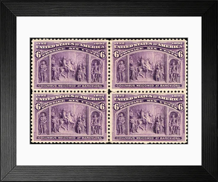Framed Print : 6c Columbus Welcomed at Barcelona block of four, 1893. Creator: Unknown Framed Print : 6c Columbus Welcomed at Barcelona block of four, 1893. Creator: Unknown