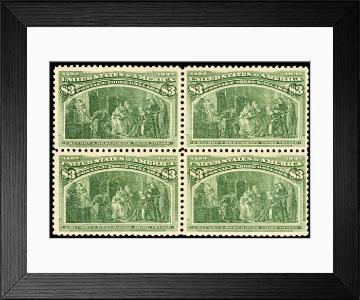 Framed Print : $3 Columbus Describing His Third Voyage block of four, 1893. Creator: Unknown Framed Print : $3 Columbus Describing His Third Voyage block of four, 1893. Creator: Unknown