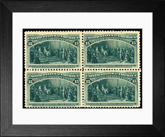 Framed Print : 15c Columbus Announcing His Discovery block of four, 1893. Creator: Unknown Framed Print : 15c Columbus Announcing His Discovery block of four, 1893. Creator: Unknown