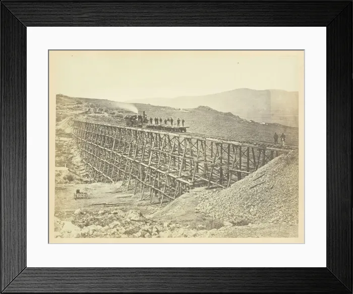 Framed Print : Trestle Work, Promontroy Point, Salt Lake Valley, 1868 / 69. Creator: Andrew Joseph Russell Framed Print : Trestle Work, Promontroy Point, Salt Lake Valley, 1868 / 69. Creator: Andrew Joseph Russell