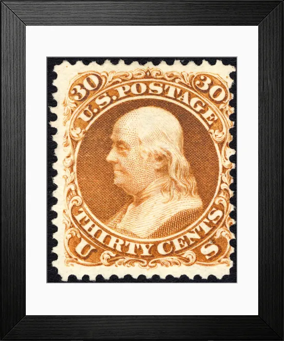 Framed Print : 30c Franklin re-issue single, 1875. Creator: Unknown Framed Print : 30c Franklin re-issue single, 1875. Creator: Unknown