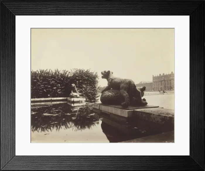 Framed Print : Versailles, Fontaine du Point du Jour, (Tigre Terrassant un Ours par Houzeau), 1903. Creator: Eugene Atget Framed Print : Versailles, Fontaine du Point du Jour, (Tigre Terrassant un Ours par Houzeau), 1903. Creator: Eugene Atget