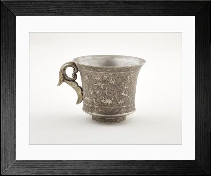 Framed Print : Wine cup with ring handle, birds, animals, and grape vines, Early Tang dynasty Framed Print : Wine cup with ring handle, birds, animals, and grape vines, Early Tang dynasty