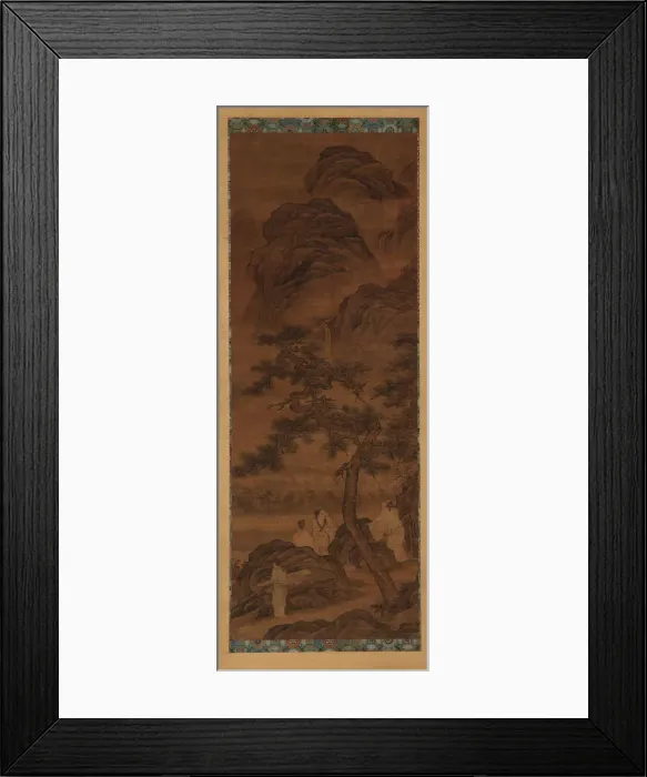 Framed Print : Mountain landscape: three poets and an attendant under a pine tree, Ming dynasty Framed Print : Mountain landscape: three poets and an attendant under a pine tree, Ming dynasty