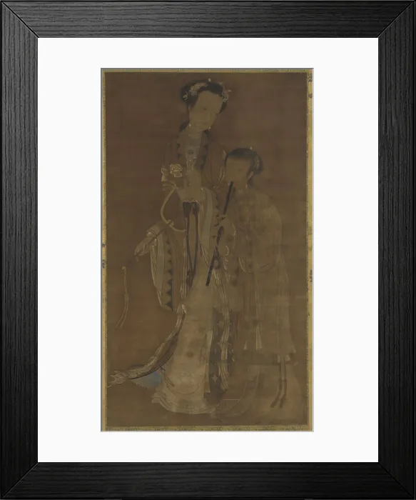 Framed Print : Courtesans with fan and flute, Qing dynasty, 17th-18th century. Creator: Unknown Framed Print : Courtesans with fan and flute, Qing dynasty, 17th-18th century. Creator: Unknown