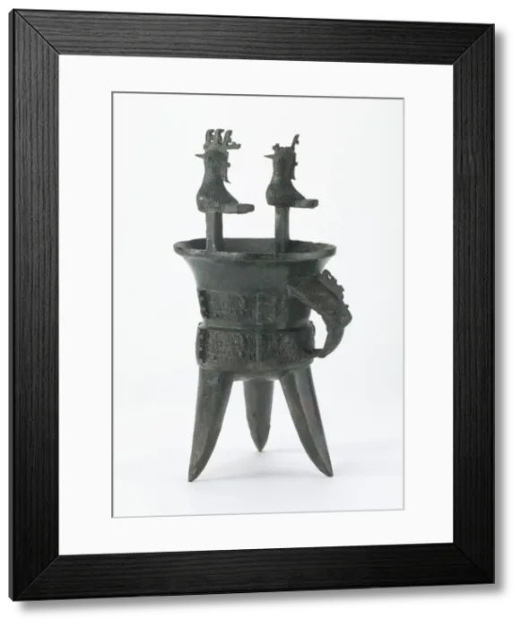 Framed Print : Ritual wine warmer (jia) with taotie and birds, Late Shang dynasty, ca. 1400-1250 BCE